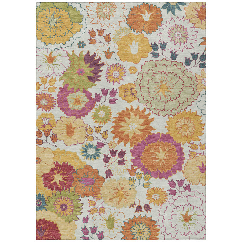 Machine Washable Indoor/Outdoor Chantille ACN2293 Floral Rug, Rectangle 8' x 10'