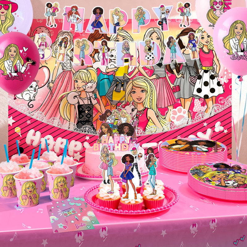 Barbie Birthday Party Decorations, 98 Pcs Barbie Party Supplies & Barbie Party Tableware for Kids Set