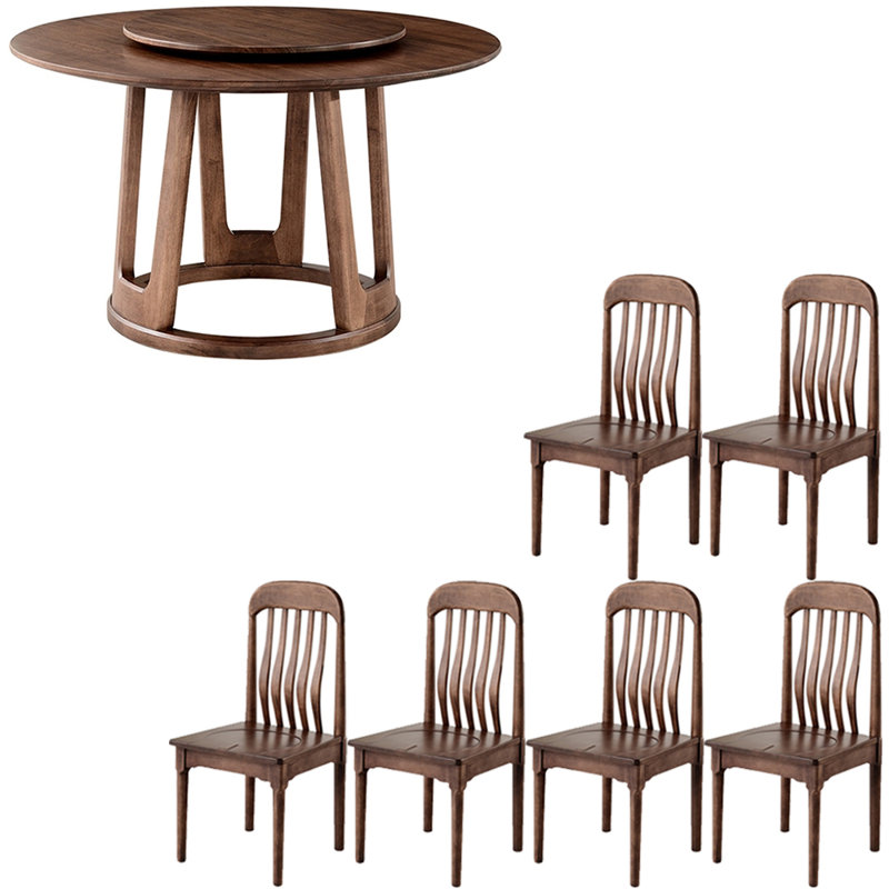 Ensemble de table à manger en bois massif de style français, H 29,9 po x L 51 po x l 51 po, 7 pièces : table, 6 chaises