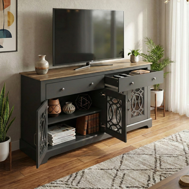 Allivia 58.7'' Wide 4 Drawer Sideboard, Black Oak/Knotty Oak