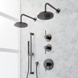 Lexia Thermostatic Shower System with Dual Showerheads, Slide Bar and Hand Shower