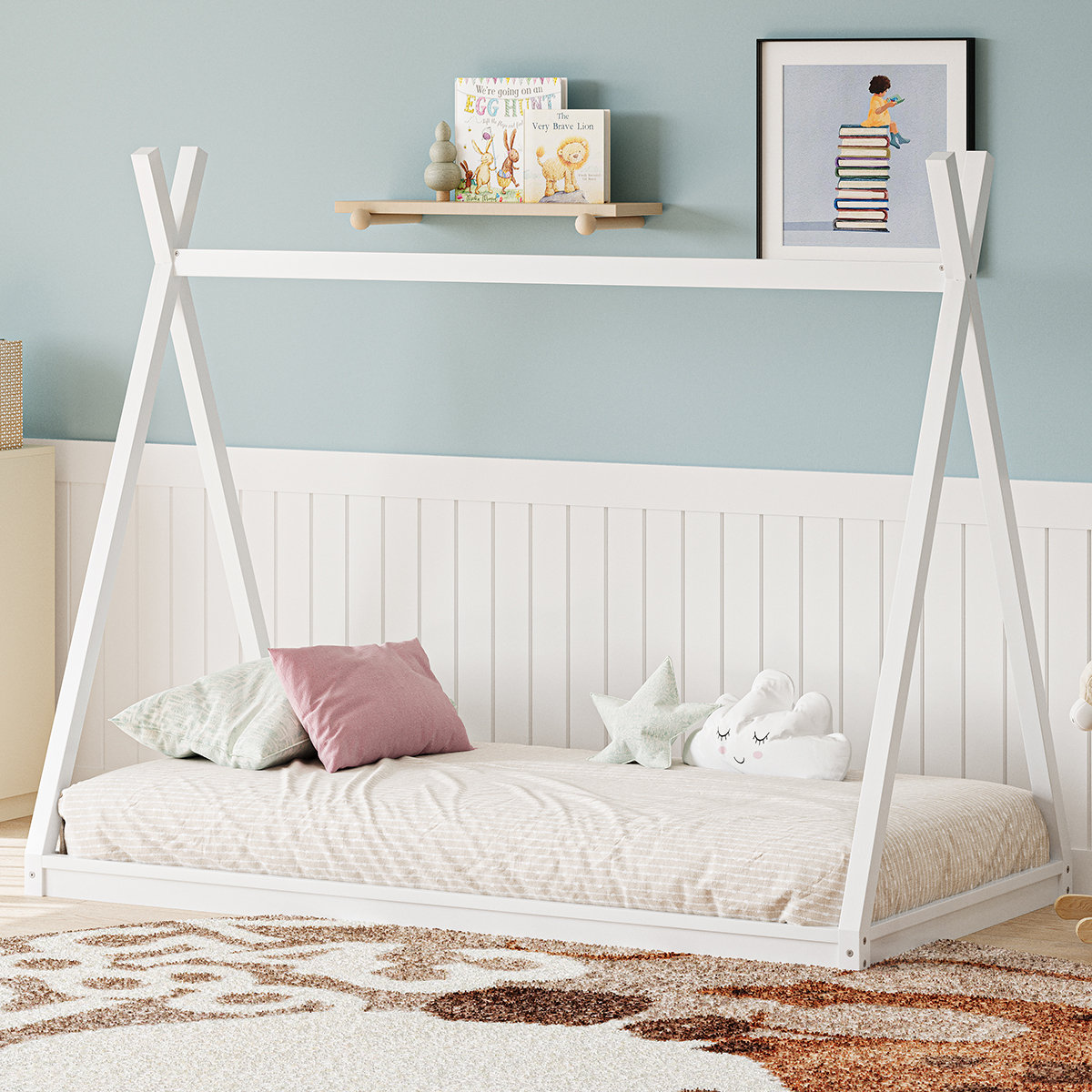 Redwood Rover Wood Twin Size Tent Bed for Kids, Montessori Style Low ...