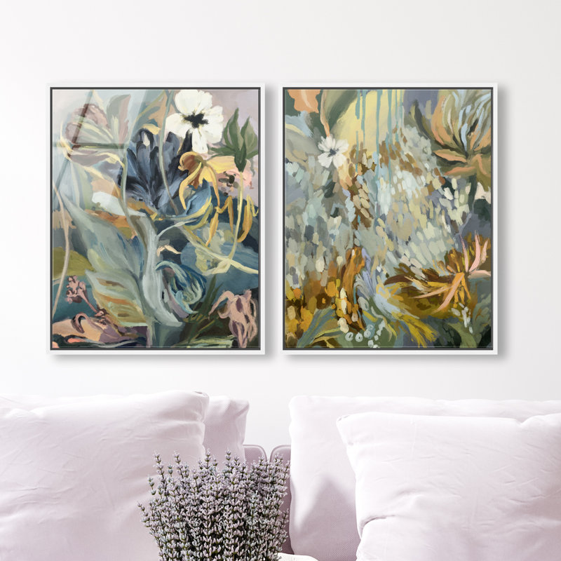 Moss Overlap Set Set by Oliver Gal, 74"H x 62"W, White Floater Frame