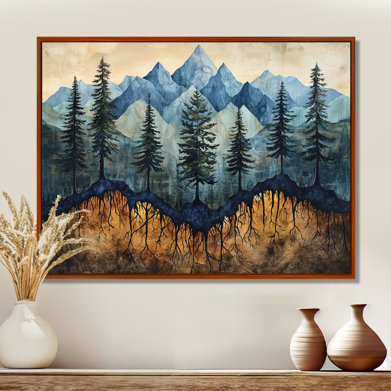 Gerboth Mountain Forest Pine Tree Roots II - montagnes, art mural, H 34 po x l 44 po, Brun, Reproduction avec cadre flottant