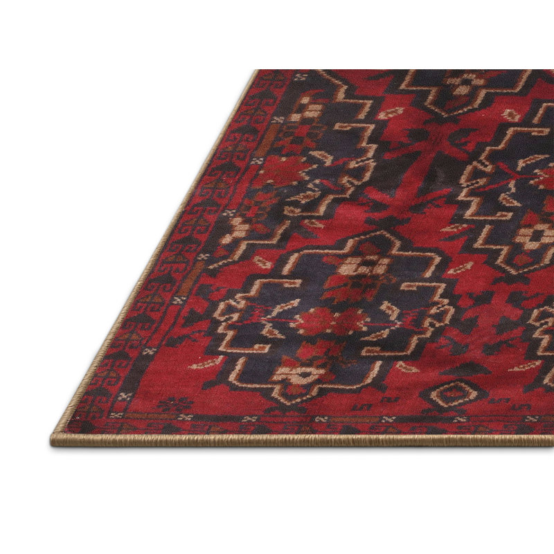 Tapis traditionnel rouge / noir, Rectangle 2 pi x 5 pi
