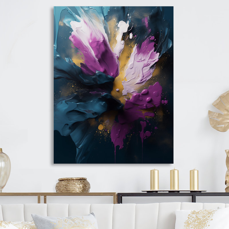Mauve et bleu, réalités sur toile I - peinture abstraite murale en métal, H 44 po x l 34 po
