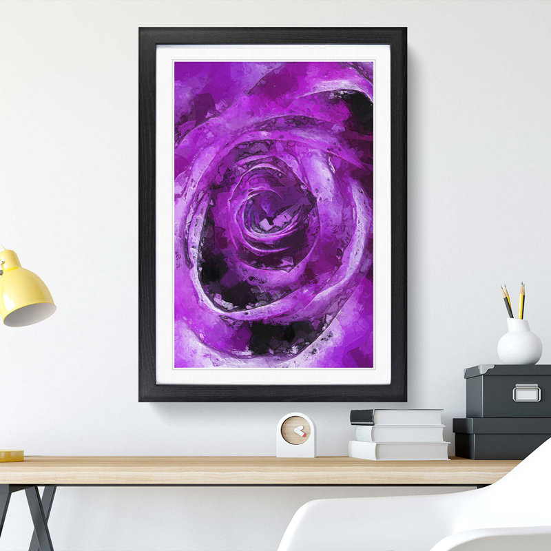 Striking Purple Rose in Abstract - Picture Frame Graphic Art Print, Black Framed, 48cm H x 36cm W x 2cm D