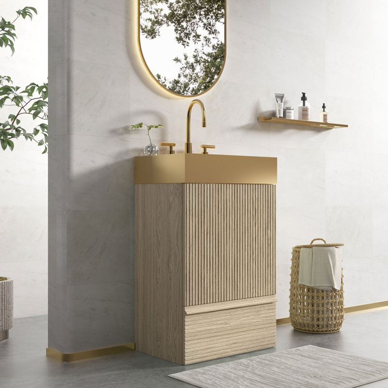20'' Modern Small Bathroom Vanity with Sink & Soft Close Door, Gold 304 Metal Basin, Big Storage for Small Bathrooms, Powder Rooms, Apartments, Hotels