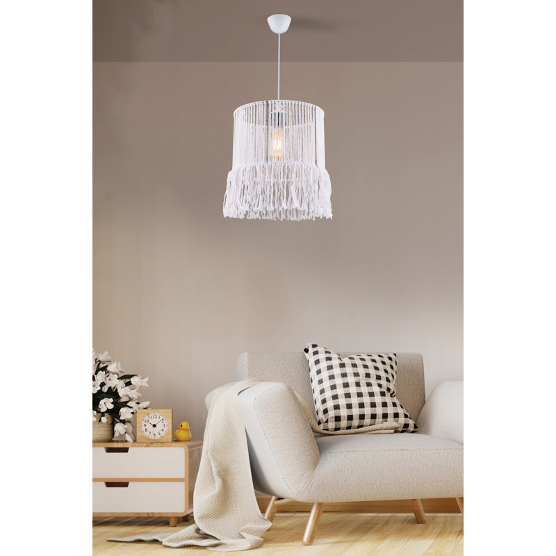 Stylish White Chandelier, Metal Body with Macrame Rope Cap, 12.6 x 12.6 x 13.8 inches | Adjustable Height: Up to 27.6 inches | CE Certified, E27 Socket (Max 40W) | Perfect for Modern Home Décor & Elegant Lighting Solutions