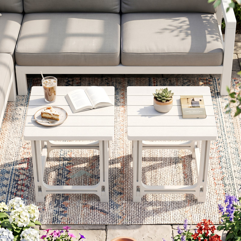1 table d'appoint extérieure Adirondack de 18 po avec surface à lattes et assemblage à 0 vis pour porche blanc PCS, Blanc