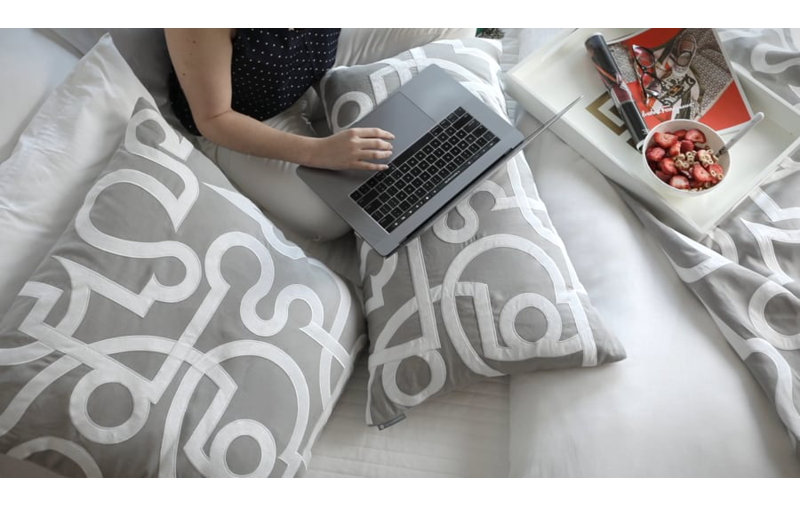 Geo Lumbar Pillow Cover & Insert, Sky/White, 18" x 30"