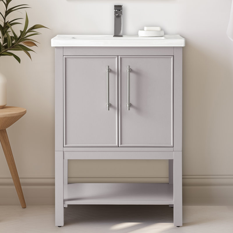 Jewell 24" Single Bathroom Vanity Set, Taupe/Brushed Nickel