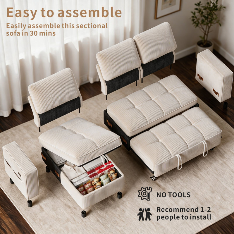 Oppelo 80" L-Shaped Sectional Sleeper Sofa Bed – Convertible Pull Out Couch with Storage Chaise & USB Charging