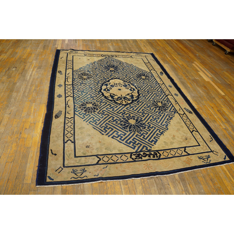Antique Peking Chinese Medallion Black 1870s Rug