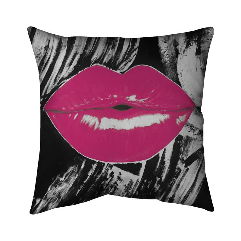 Pink glossy lips - 20"x20" Throw pillow cover - Poly twill - Print on demand, Pink/Black, 20" x 20"