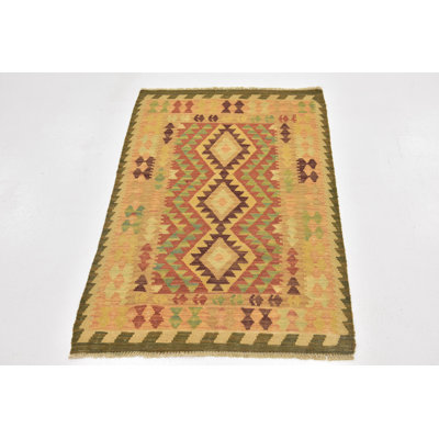 Tapis de surface en laine orange 2 pi 8 po x 4 pi 3 po one-of-kind à la main noué la new age Elland
