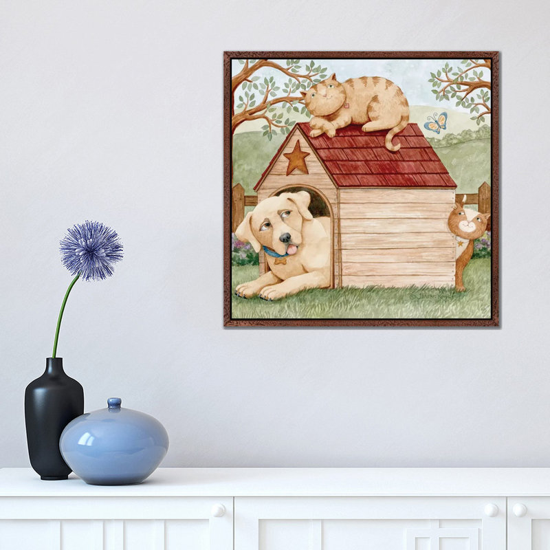Furry Friends by Teresa Kogut - Painting on Canvas, Classic Brown Wood Framed, 45.72cm H x 45.72cm W x 3.81cm D