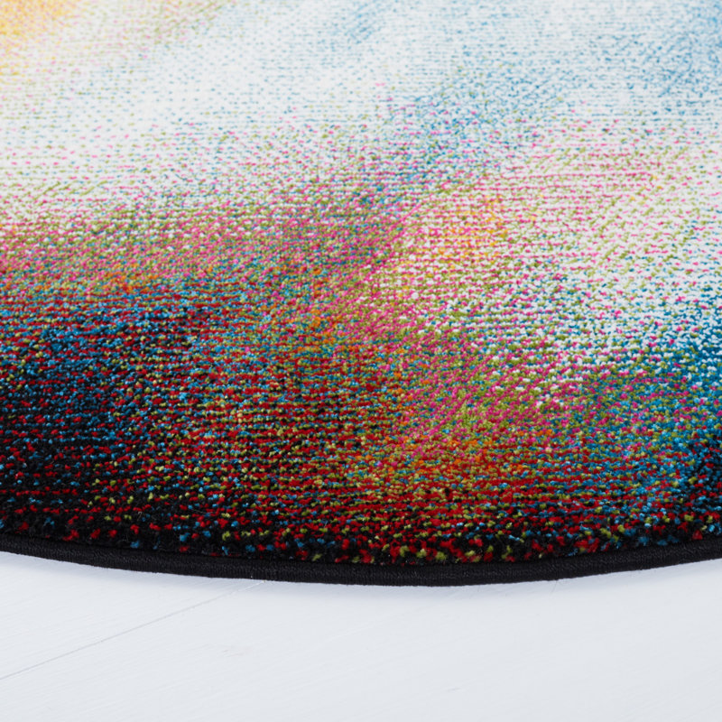 Tapis orange / bleu Fernando, Rond 6 pi 7 po