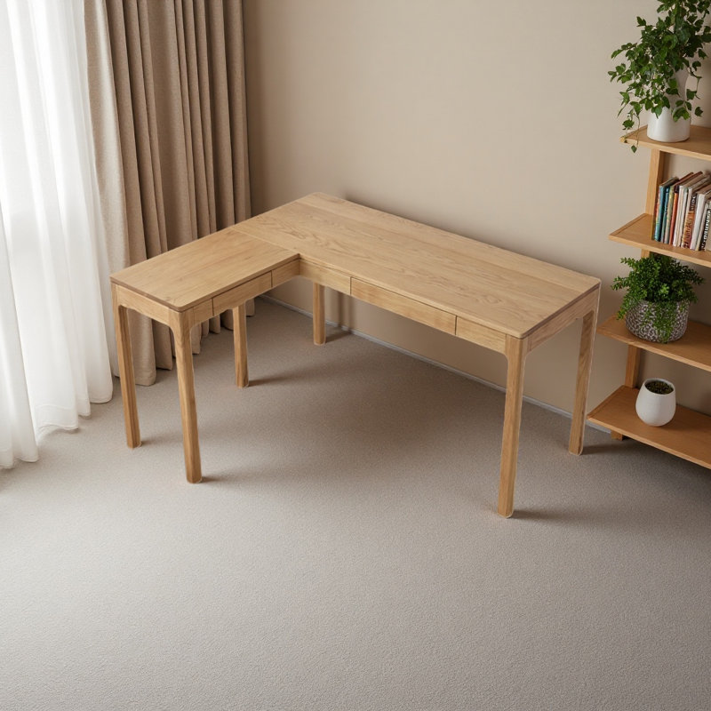 Bureau en coin en bois de chêne blanc massif en forme de L, H 29,52 po x l 47,24 po x P 45,27 po