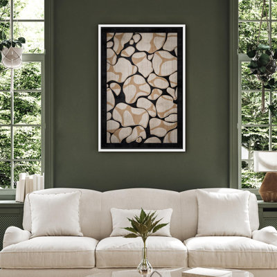 Mid Century Shape " Abstract Pattern Minimalist Black And Beige Geometric Shapes Illustrations "