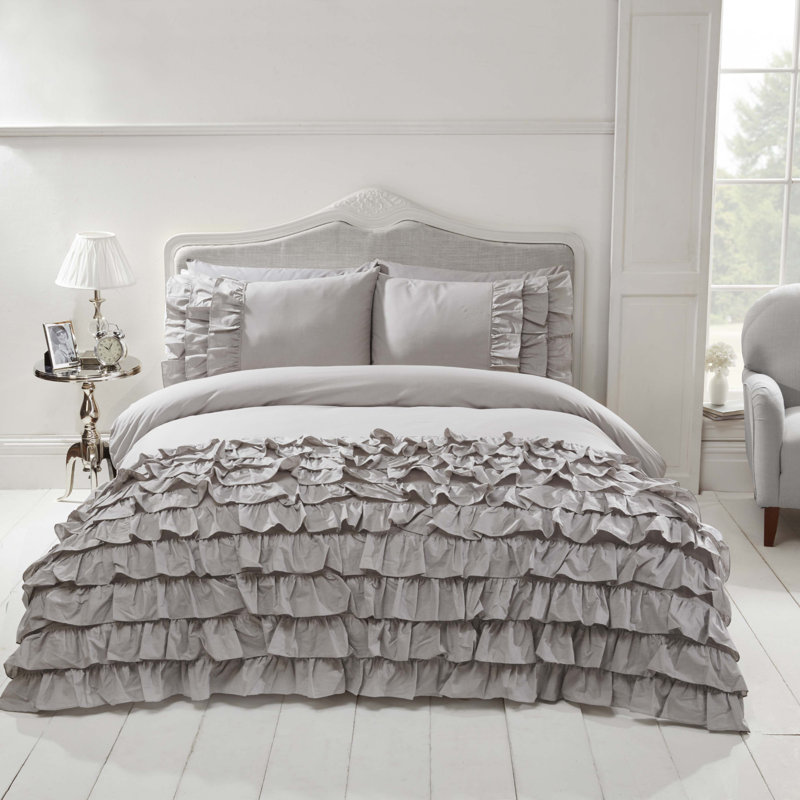 Acuff Cotton Blend No Pattern Duvet Cover with Pillowcases, Grey, Single Duvet Cover + 1 Standard Pillowcase