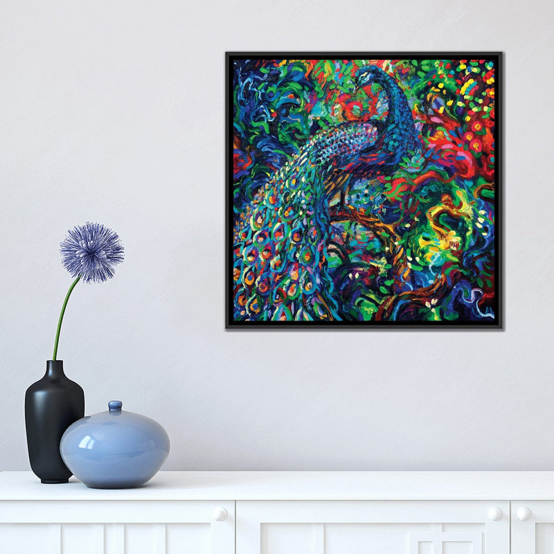 « oiseau view view », impression sur toile, H 18 po x l 18 po x P 1,5 po, Toile encadrée noire, Pas de tapis