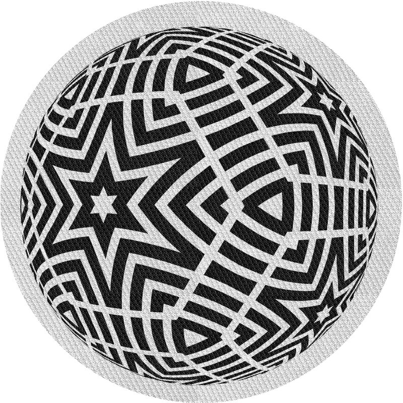 Tapis noir/blanc cassé à motifs, Rond 3 pi