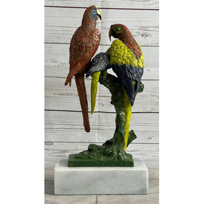 Broschard Handcrafted Brazilian Parrot Family Bronze Sculpture on White Marble Base