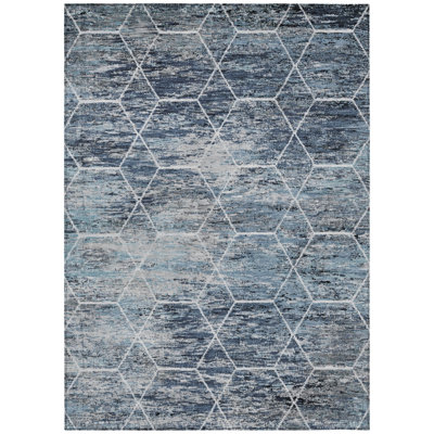 Machine Washable Indoor/Outdoor Xhevrie Blue Rug