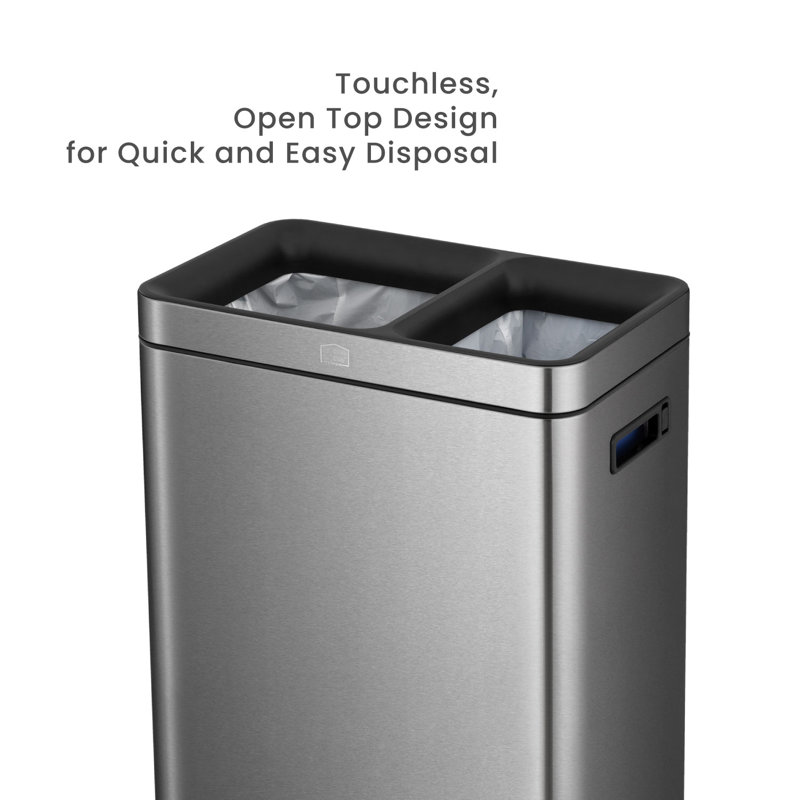 13 Gallon Stainless Steel Dual Compartment Touchless Trash Can
