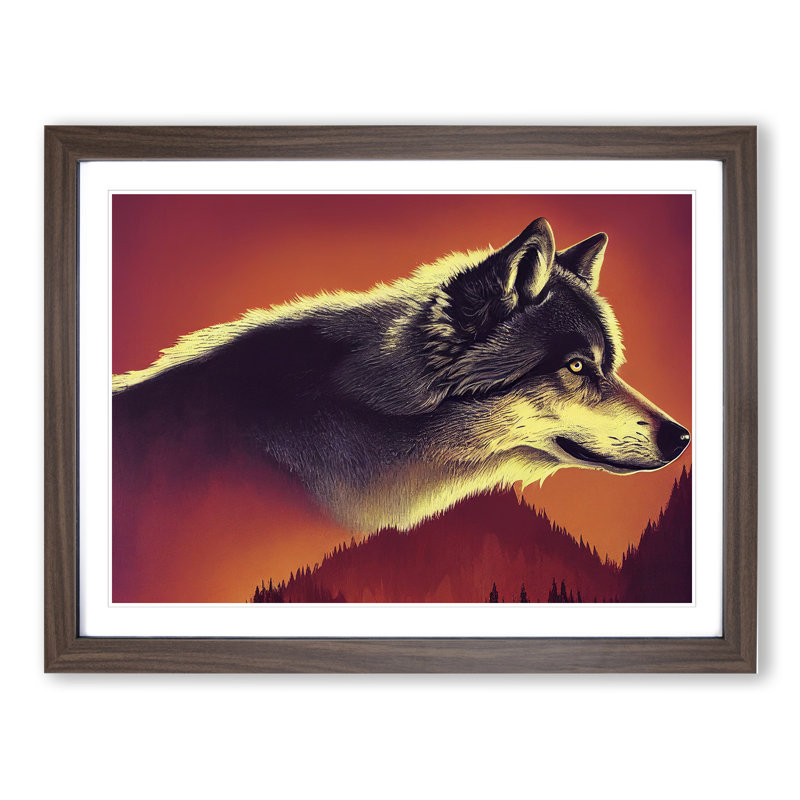Incredible Wolf - Single Picture Frame Print, 25cm H x 34cm W x 2cm D, Walnut