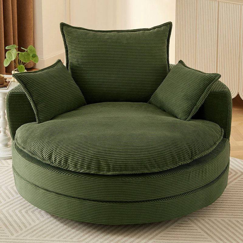 Fauteuil pivotant à 360 degrés avec coussin double couche et 3 coussins, soutien complet du corps, siège profond, velours côtelé doux, coussins décoratifs pivotants et amovibles, idéal pour le bureau, l'hôtel, confortable