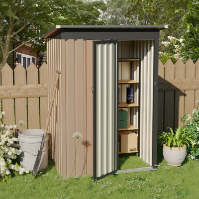 Remise de jardin en métal 4,27 po x 2,42 pi (5 x 3 pi) avec toit pentu et porte à charnière