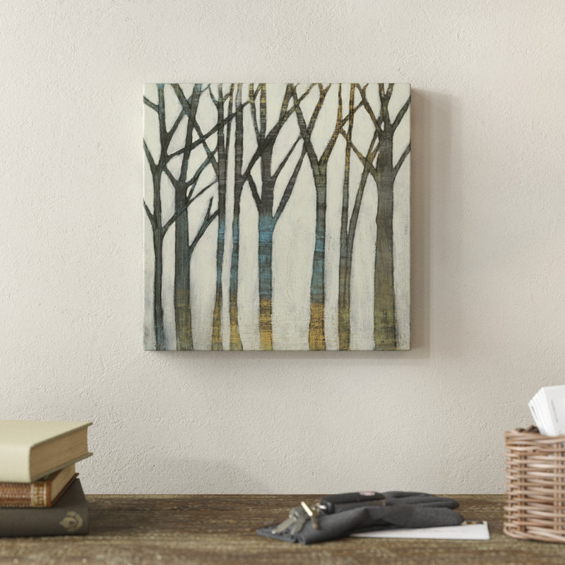 «Birch Line I», peinture sur toile, H 12 po x l 12 po x P 1,25 po, Toile tendue