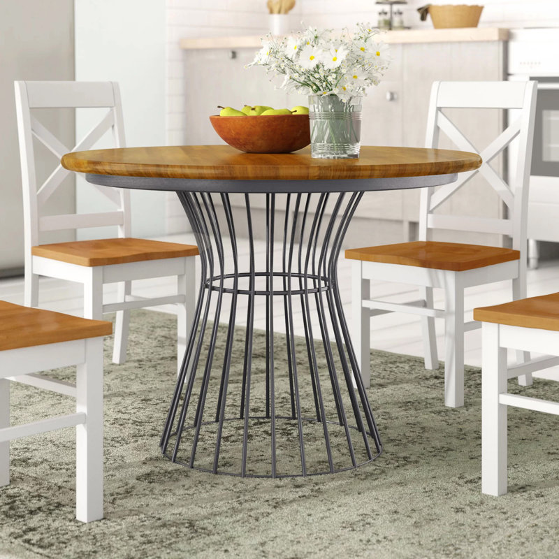 Lakeland Round Solid Wood Top Metal Base Dining Table