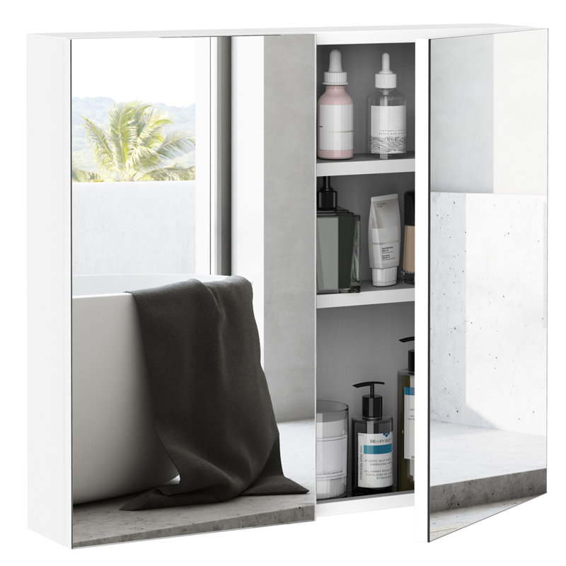 Armoire de toilette 24 po x 22 po, cadre en acier avec portes doubles pour rouge à lèvres, blanc délavé pour le corps,