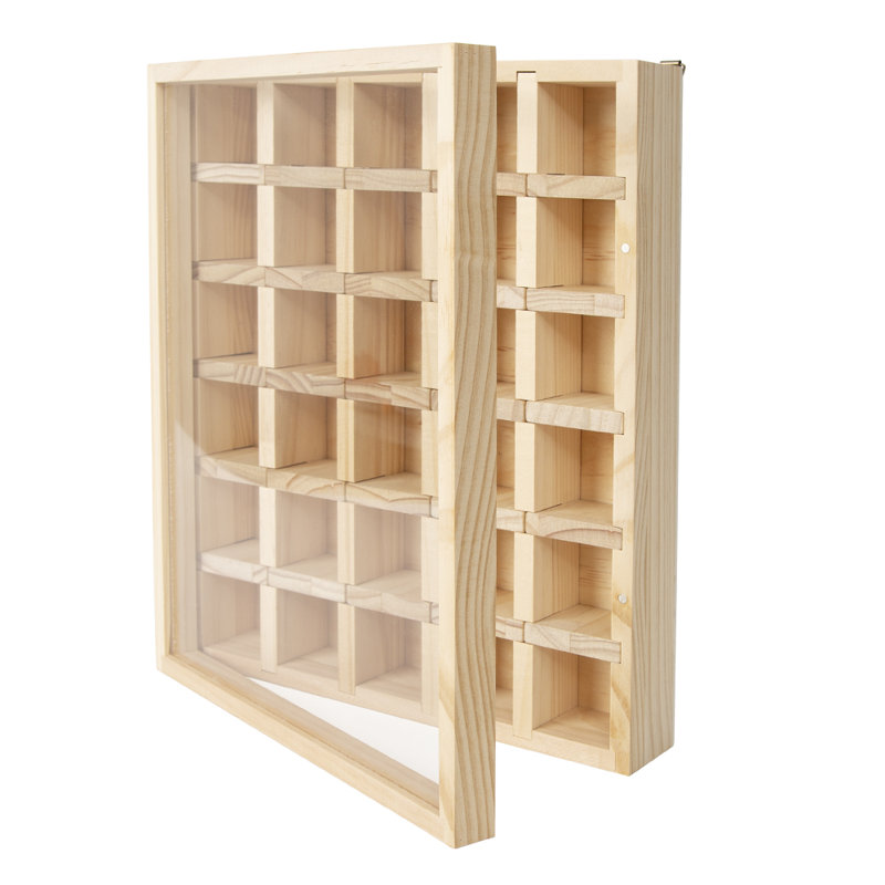 Boîte de présentation en bois à 30 grilles pour cristaux, pierres, minéraux, objets de collection réglables