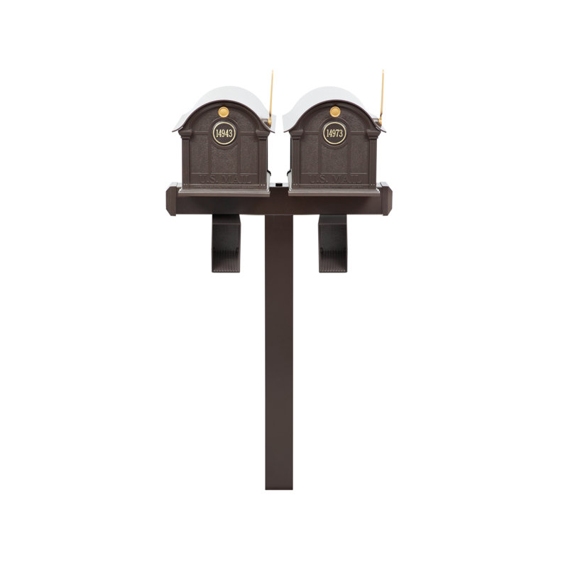 Balmoral Duo Mount Mailbox /w/ Personalized Door Medallion & Newspaper Box (2 Mailboxes,  Duo Mount Post, 2 Newspaper Boxes, 2 Door Medallions)