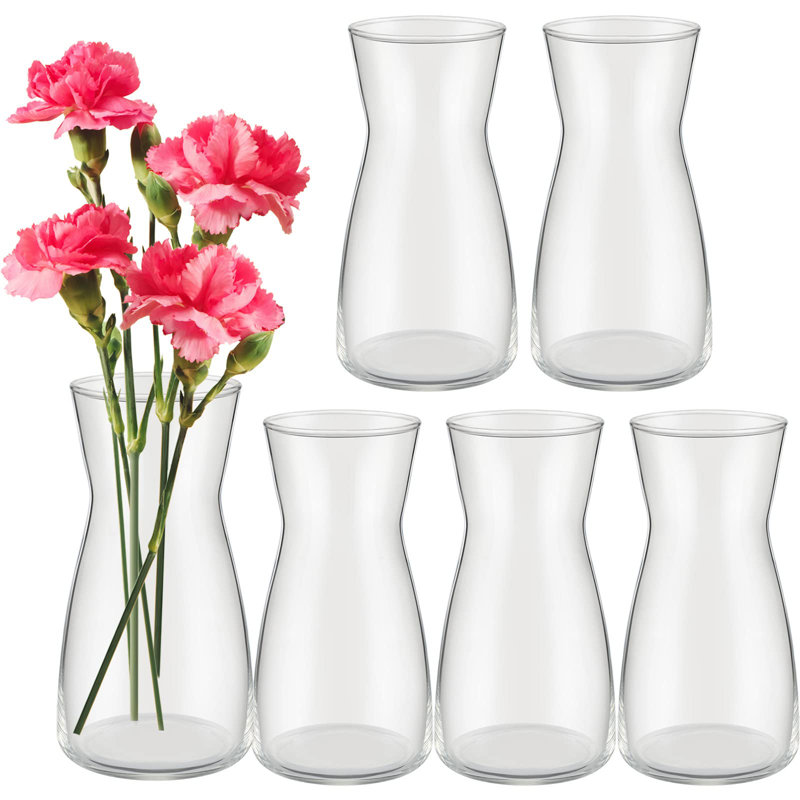 Set of 6 Clear Crystal Glass Flower Vases for Bouquets