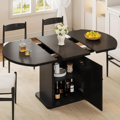59" Extendable Round Dining Table for 4-6 with 2-Tier Storage, Black