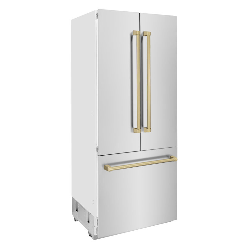 ZLINE 36" 19.6 cu. ft. Built-In 3-Door French Door Refrigerator with Internal Water and Ice Dispenser, Gold, Stainless Steel