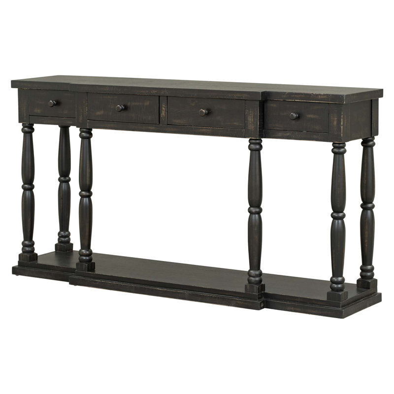 Retro Console Table | 4 Front-Facing Storage Drawers & 1 Shelf | for Hallway, Living Room, Bedroom, Antique Black