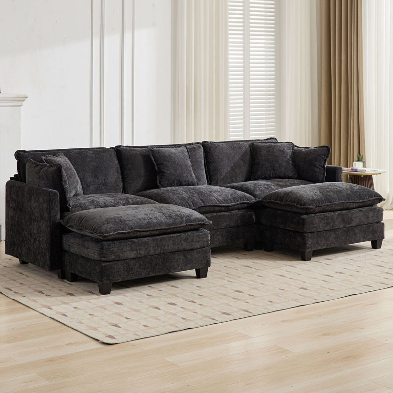Canapé modulaire en U avec canapé-lit surdimensionné Schmucker, Chenille noir, H 33 po x l 113,8 po x P 35 po