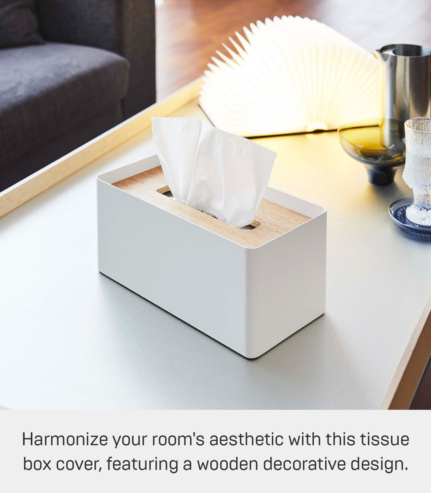 Rectangular Tissue Box Cover, White/Natural