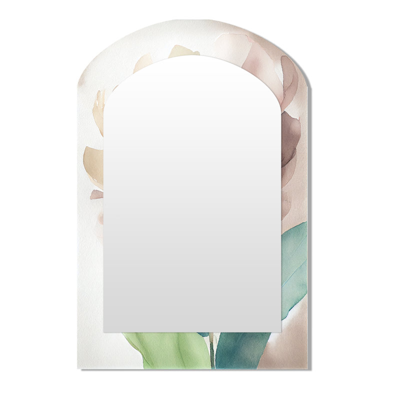 Rose aquarelle pivoine floraison VI - miroir asymétrique pivoine, miroir mural décoratif arche rose, impression d'art en métal