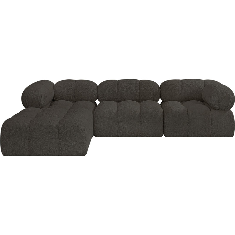 Ames Upholstered Sofa, Brown Boucle Fabric, 1 Armless, 2 Corner, 1 Ottoman