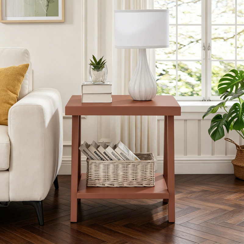Table de bout avec tablette contemporaine en bois Athens, rouge, Red