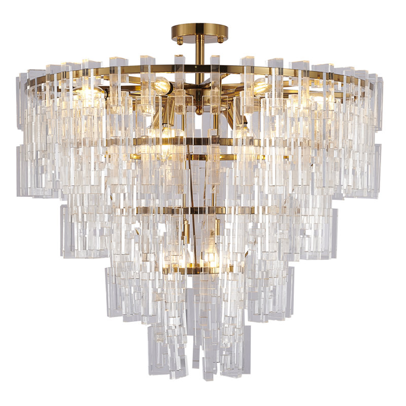 This Exquisite Chandelier Is In An Antique Bronze Finish. The Frame Is Made Out Of Metal, And It Comes With Clear Acrylic Hanging Links. The Rod Link Can Be Adjustable. You Can Create A Timeless Feel While Using Modern Forms