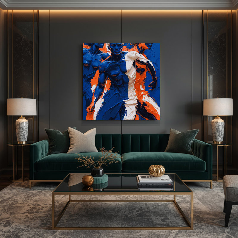 Abstrait art figuratif sur toile bleu 76, H 8 po x l 8 po