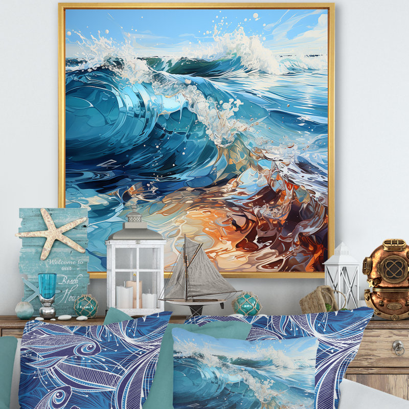 «Ocean Charm Vivid», impression sur toile, H 16 po x l 16 po x P 1 po, Cadre flottant doré